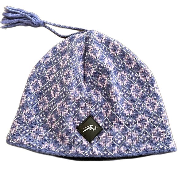 VTG Nordic Fair Isle Wool Tassel Beanie Purple Knit Ski Hat Winter Y2K Aesthetic - Picture 1 of 5